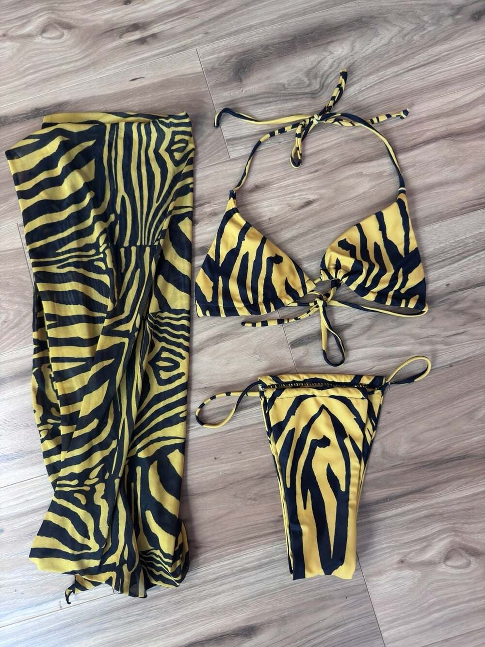 Matte Collection Zebra Print Bikini Set with Matching Sarong Cover-Up